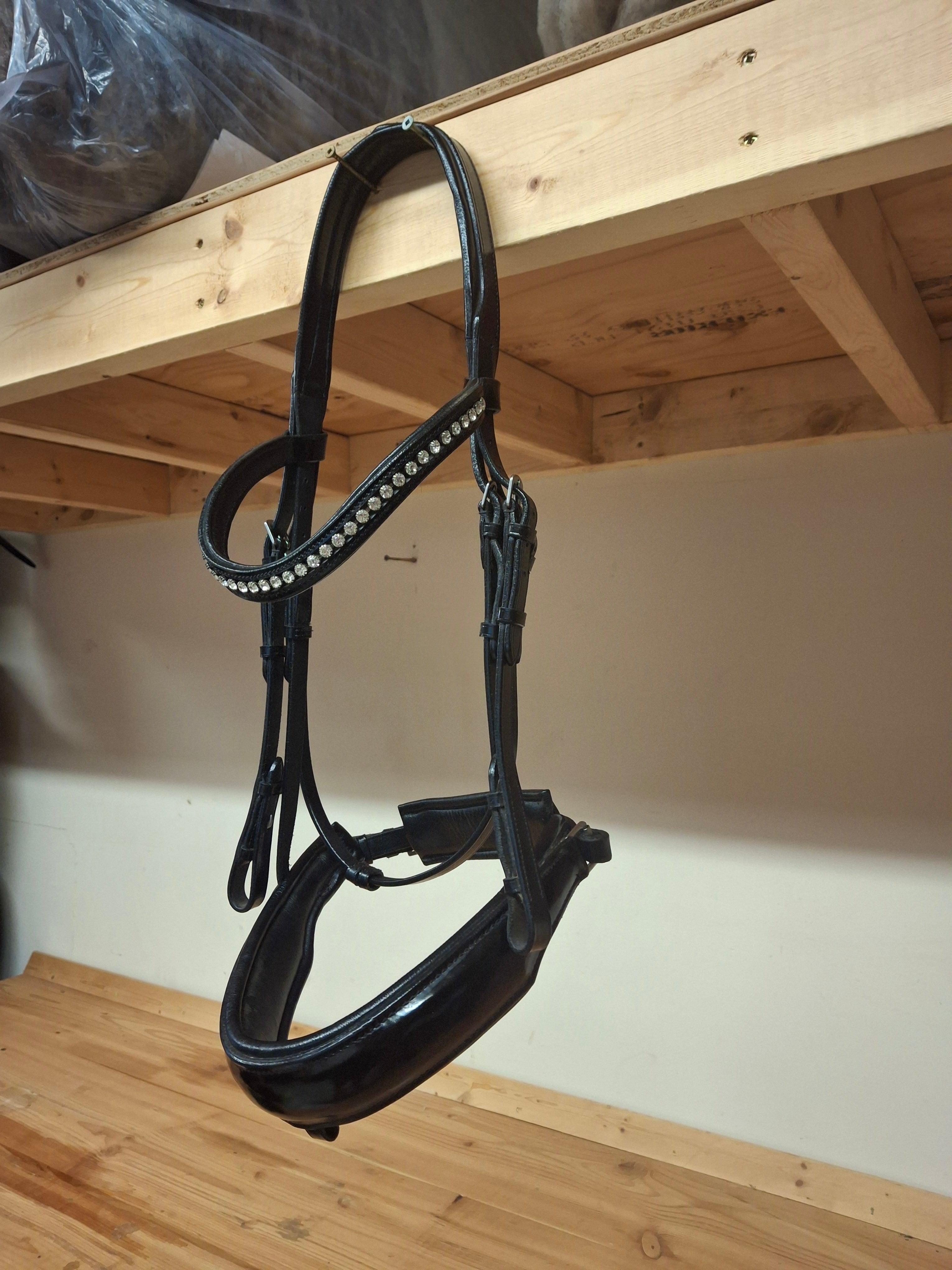 Used Black Patent and Silver Crystal Full Dressage Bridle